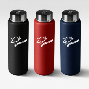 botellas inteligentes en negro, azul y rojo